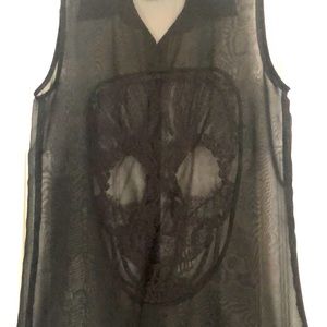 Sheer button up sleeveless skull tank.